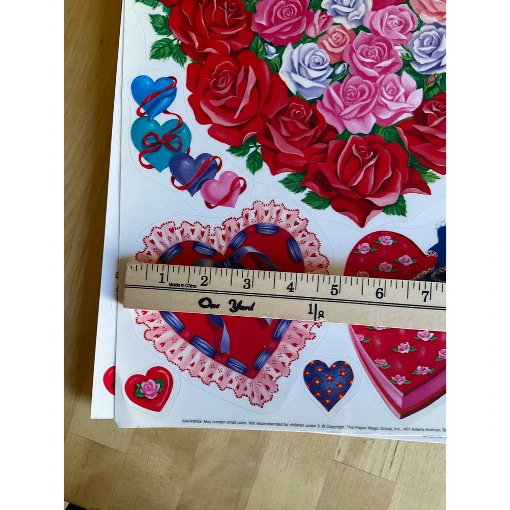 Vintage Paper Magic Group Valentines Day Window Clings Rose Heart Set 2 Sheets